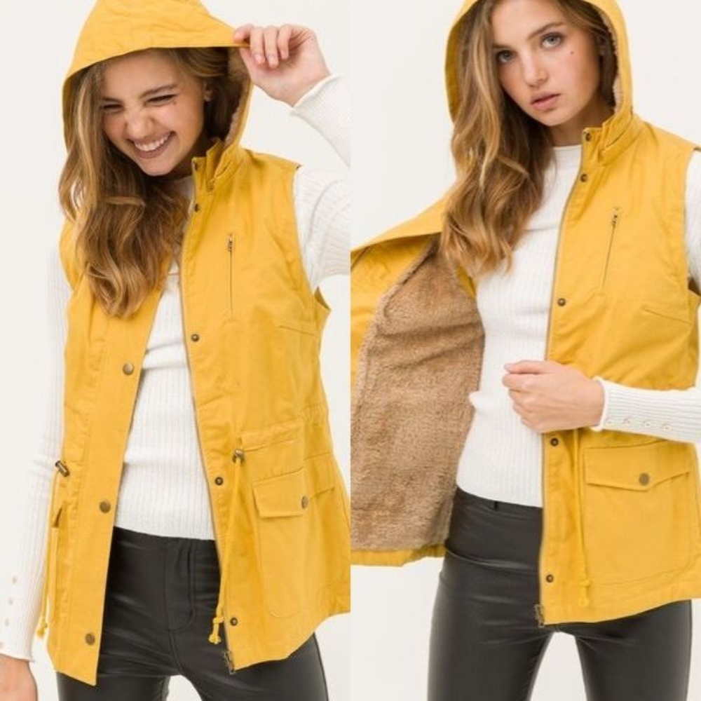 NEW Faux Fur Utility Vest - Mustard